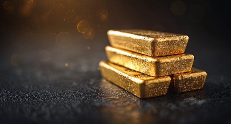 Two Gold Bars Stacked On A Dark Surface