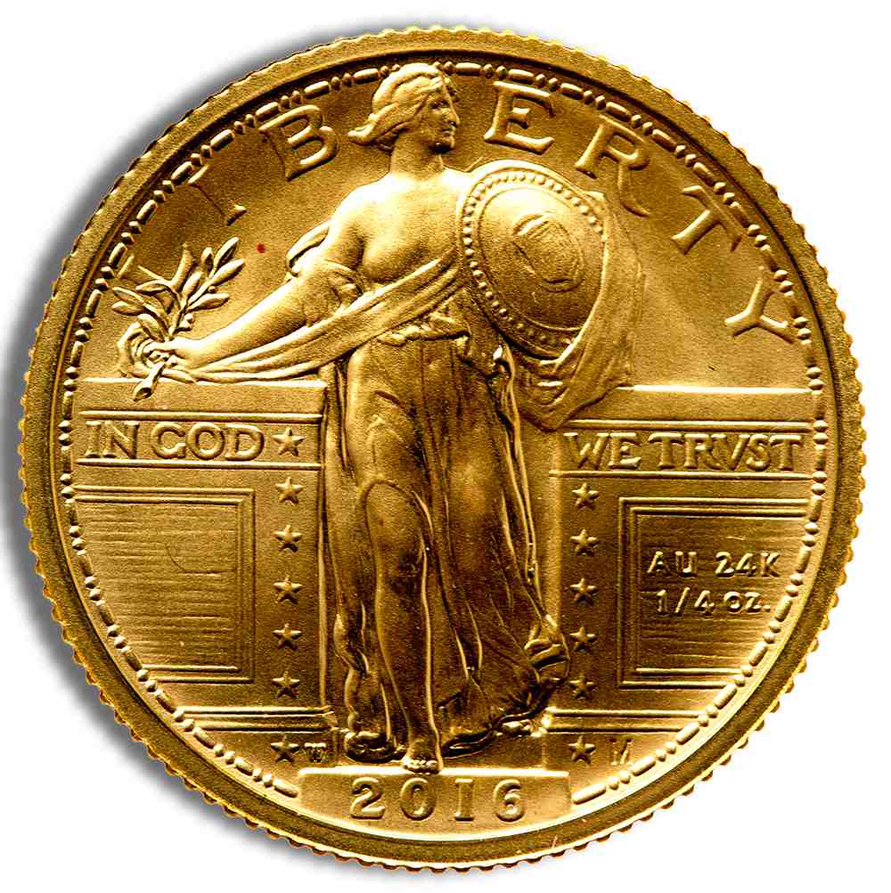2016-W 1/4 Oz Gold Standing Liberty Centennial Coin - BU (with Box and COA)
