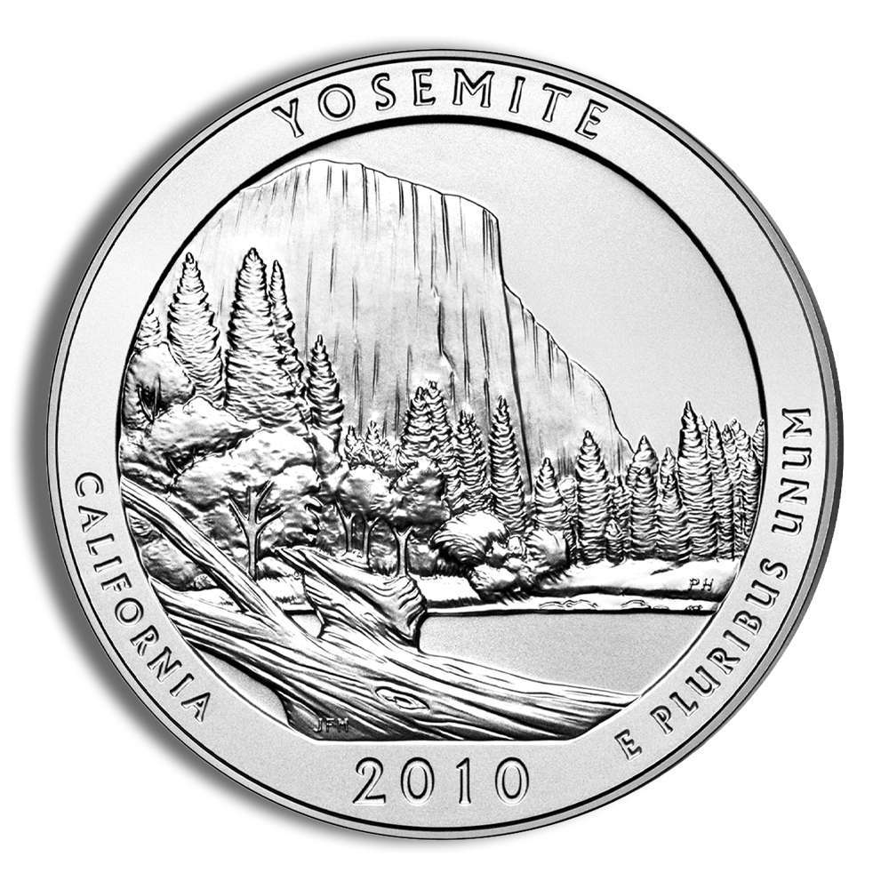 2010-P 5 Oz America The Beautiful Yosemite Burnished Silver Coin - BU (Cap Only, No Box and COA)