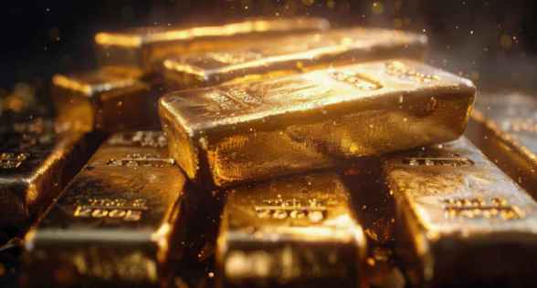 Illuminated Gold Bullion Shelves in Secure Vault at Night